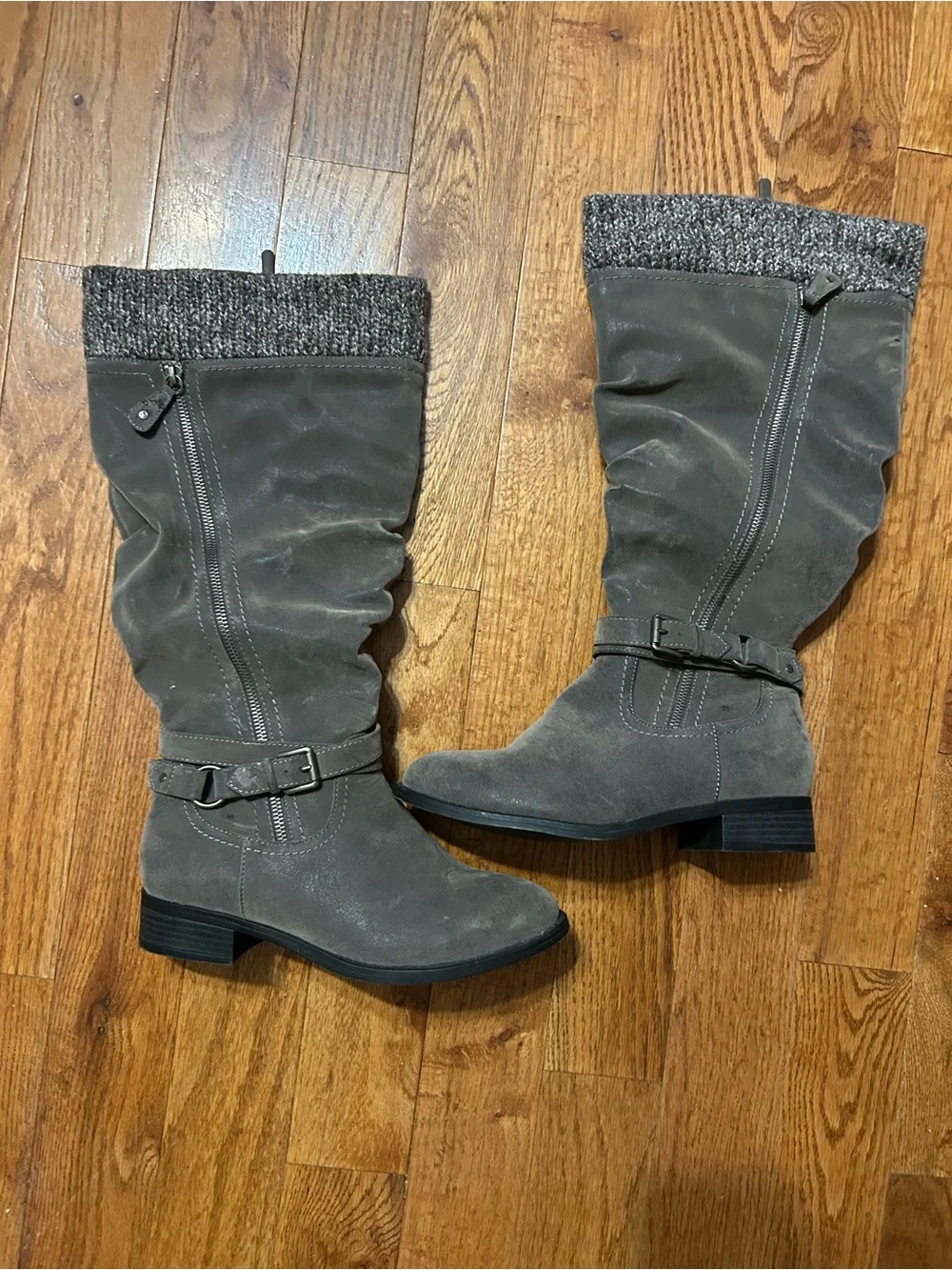New Women's Gray Knit-Trim Mid-Calf Casual Boots extra wide calf